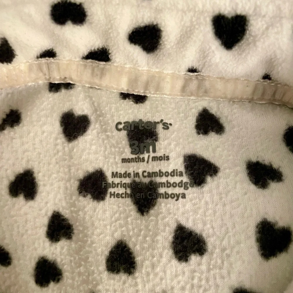 Carter's Black & White Hearts Patterned Fleece Jumpsuit  w/Front Pockets & Bows - Picture 4 of 5